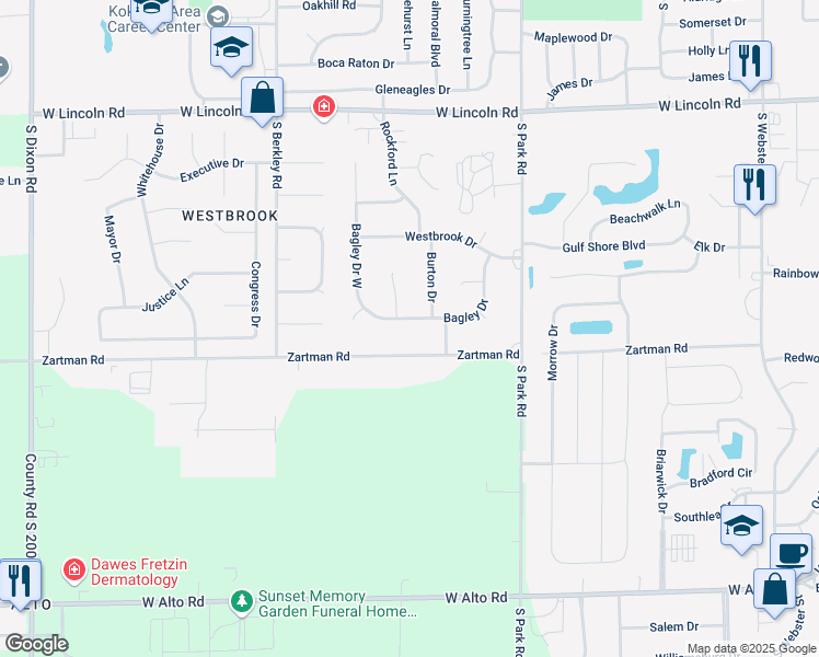 map of restaurants, bars, coffee shops, grocery stores, and more near 1312 Zartman Road in Kokomo