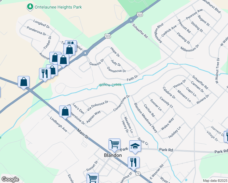 map of restaurants, bars, coffee shops, grocery stores, and more near 138 Spirit Court in Blandon