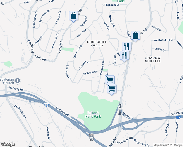 map of restaurants, bars, coffee shops, grocery stores, and more near 242 Richland Drive in Pittsburgh