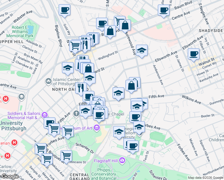 map of restaurants, bars, coffee shops, grocery stores, and more near 4729 Ellsworth Avenue in Pittsburgh
