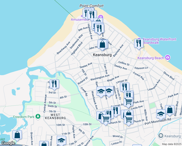 map of restaurants, bars, coffee shops, grocery stores, and more near 49 Garfield Avenue in Keansburg