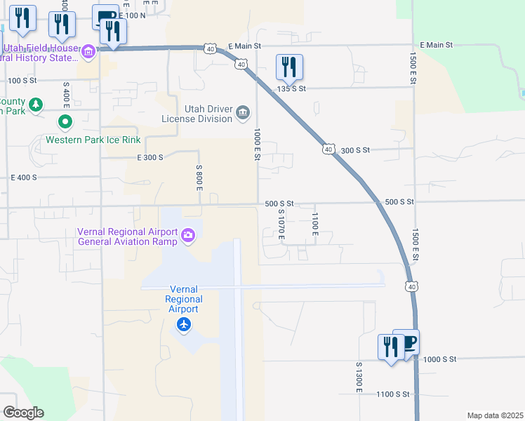 map of restaurants, bars, coffee shops, grocery stores, and more near 1014 East 500 South in Vernal