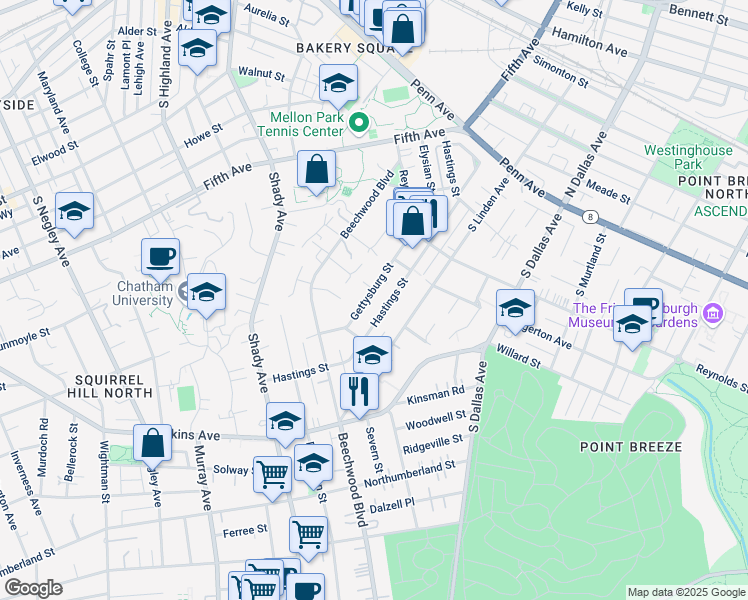map of restaurants, bars, coffee shops, grocery stores, and more near 126 Beechmont Road in Pittsburgh