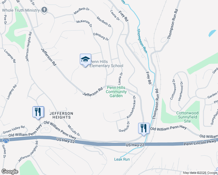 map of restaurants, bars, coffee shops, grocery stores, and more near 1161 Jefferson Road in Pittsburgh