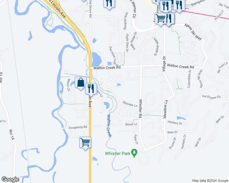 map of restaurants, bars, coffee shops, grocery stores, and more near 3051 Chinook Lane in Steamboat Springs