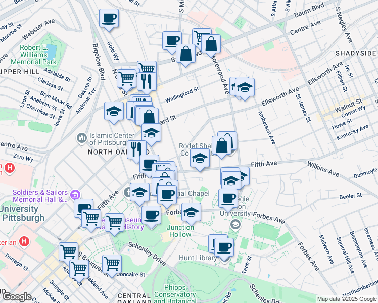 map of restaurants, bars, coffee shops, grocery stores, and more near 4729 Ellsworth Avenue in Pittsburgh