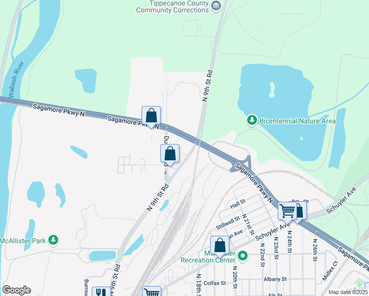 map of restaurants, bars, coffee shops, grocery stores, and more near 2632 North 9th Street in Lafayette