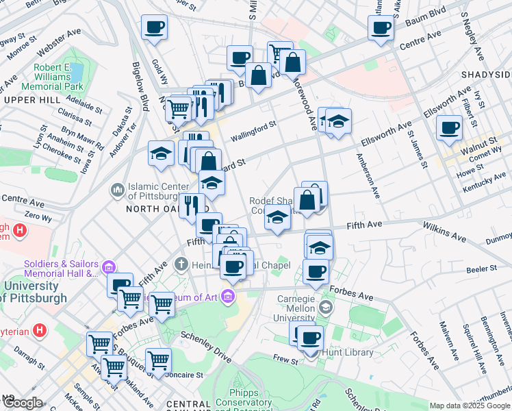 map of restaurants, bars, coffee shops, grocery stores, and more near 4729 Ellsworth Avenue in Pittsburgh