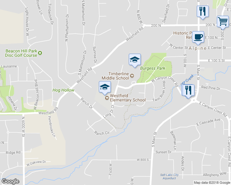 map of restaurants, bars, coffee shops, grocery stores, and more near 520 Long Drive Court in Alpine