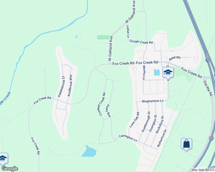 map of restaurants, bars, coffee shops, grocery stores, and more near 2502 Crooked Creek Road in Bloomington