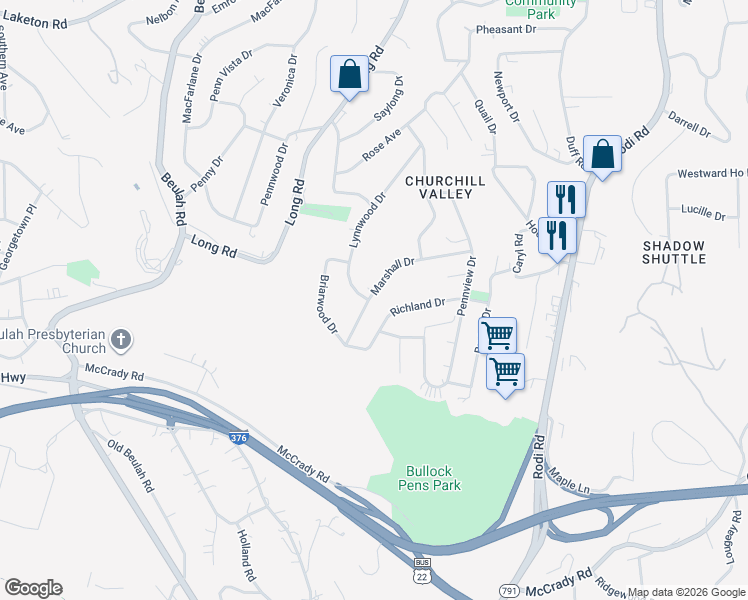 map of restaurants, bars, coffee shops, grocery stores, and more near 325 Lynnwood Drive in Pittsburgh