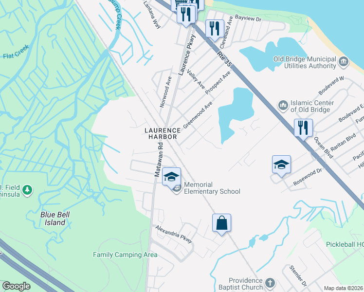 map of restaurants, bars, coffee shops, grocery stores, and more near 845 Forrest Avenue in Old Bridge