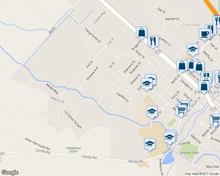 map of restaurants, bars, coffee shops, grocery stores, and more near Diamond Street & Franklin Street in Anderson
