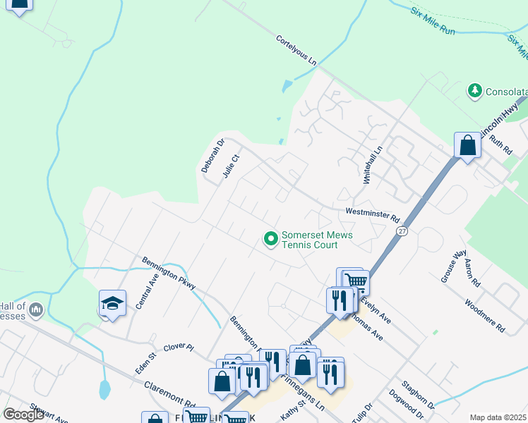 map of restaurants, bars, coffee shops, grocery stores, and more near 26 Reler Lane in Franklin Township