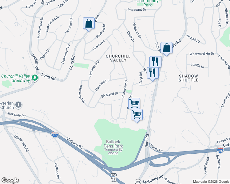 map of restaurants, bars, coffee shops, grocery stores, and more near 263 Richland Drive in Pittsburgh