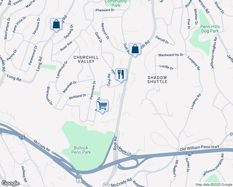 map of restaurants, bars, coffee shops, grocery stores, and more near 609 Homewood Drive in Pittsburgh
