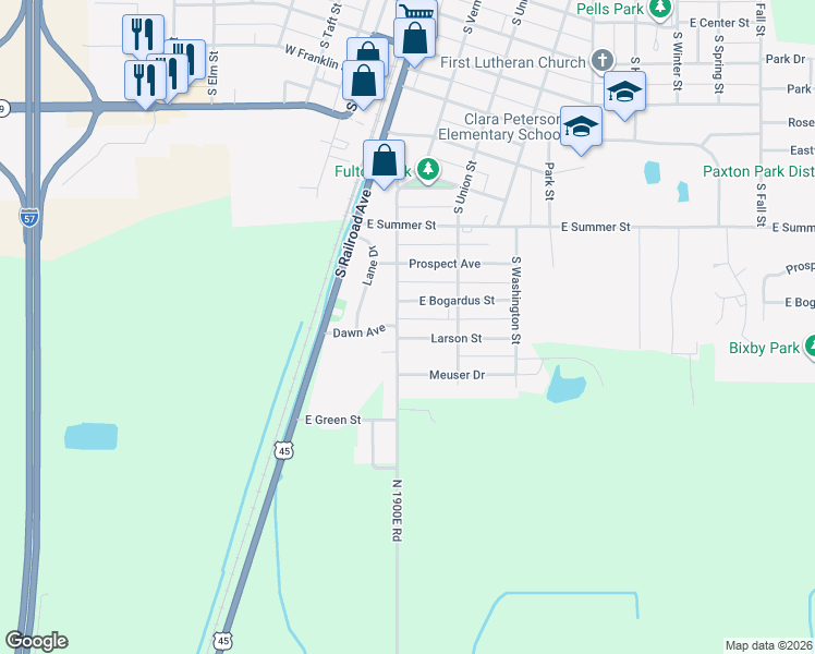 map of restaurants, bars, coffee shops, grocery stores, and more near 1 Dawn Avenue in Paxton