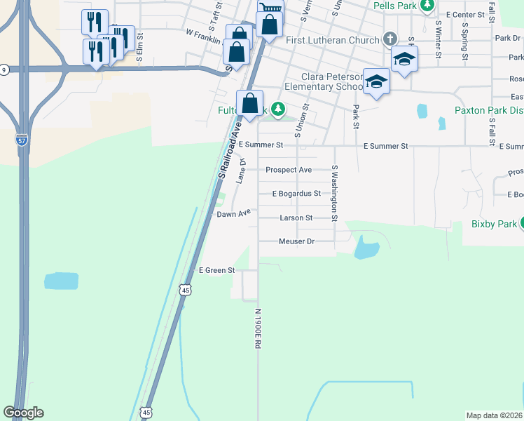 map of restaurants, bars, coffee shops, grocery stores, and more near 1 Dawn Avenue in Paxton