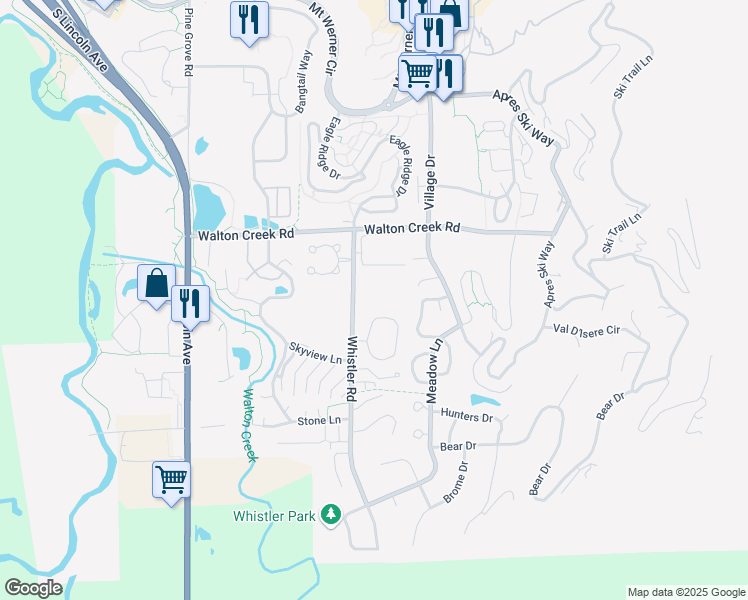 map of restaurants, bars, coffee shops, grocery stores, and more near 1205 Mountain Village Circle in Steamboat Springs
