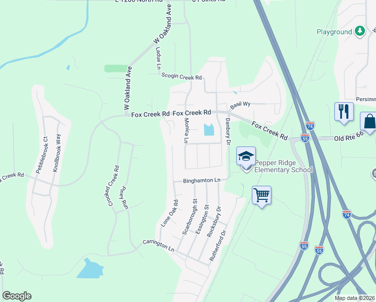 map of restaurants, bars, coffee shops, grocery stores, and more near 2501 Stelt Drive in Bloomington