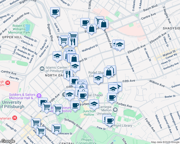 map of restaurants, bars, coffee shops, grocery stores, and more near 4729 Ellsworth Avenue in Pittsburgh