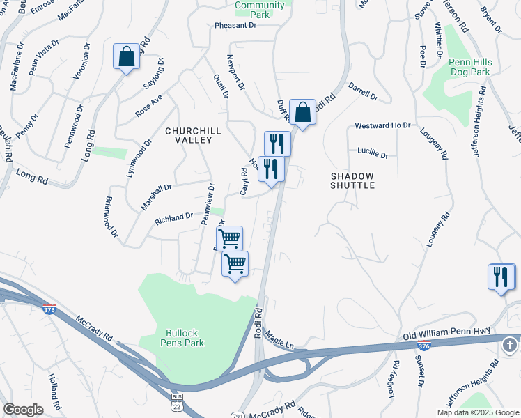 map of restaurants, bars, coffee shops, grocery stores, and more near 609 Homewood Drive in Pittsburgh