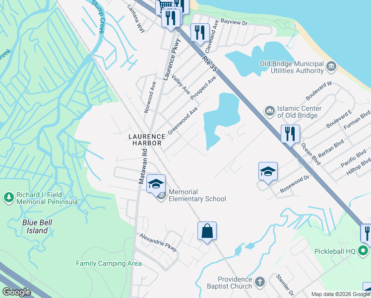 map of restaurants, bars, coffee shops, grocery stores, and more near 895 Grove Avenue in South Amboy