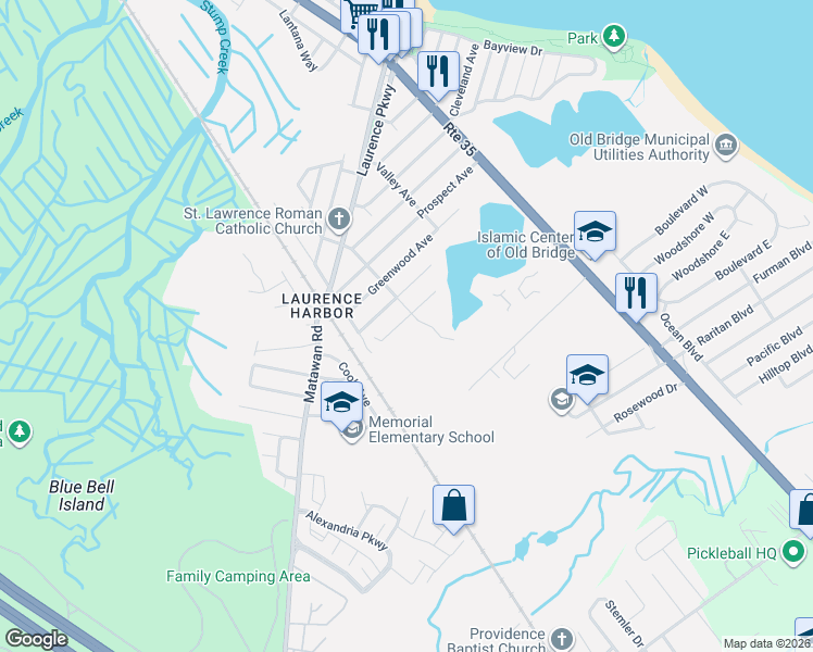 map of restaurants, bars, coffee shops, grocery stores, and more near 936 Grove Avenue in Old Bridge