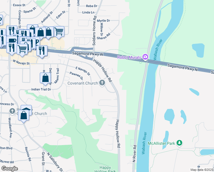 map of restaurants, bars, coffee shops, grocery stores, and more near 212 Knox Drive in West Lafayette