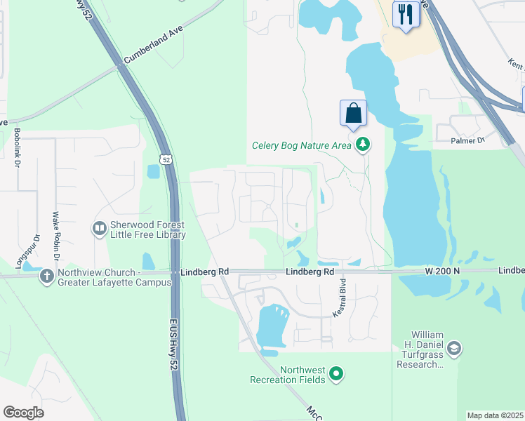 map of restaurants, bars, coffee shops, grocery stores, and more near 2191 Mida Drive in West Lafayette