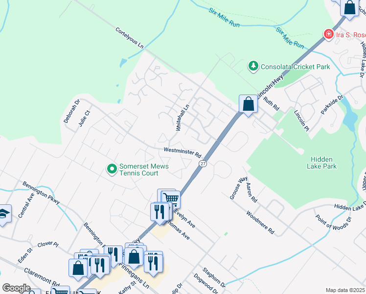 map of restaurants, bars, coffee shops, grocery stores, and more near 302 Pickering Place in Franklin Township