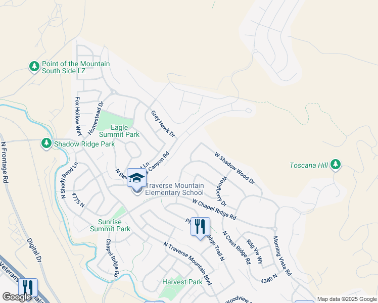 map of restaurants, bars, coffee shops, grocery stores, and more near 4959 West Shadow Wood Drive in Lehi