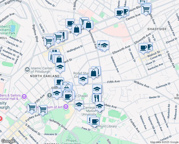 map of restaurants, bars, coffee shops, grocery stores, and more near 718 Devonshire Street in Pittsburgh