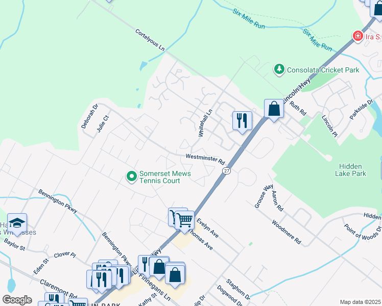 map of restaurants, bars, coffee shops, grocery stores, and more near 310 Royal Court in Franklin Township