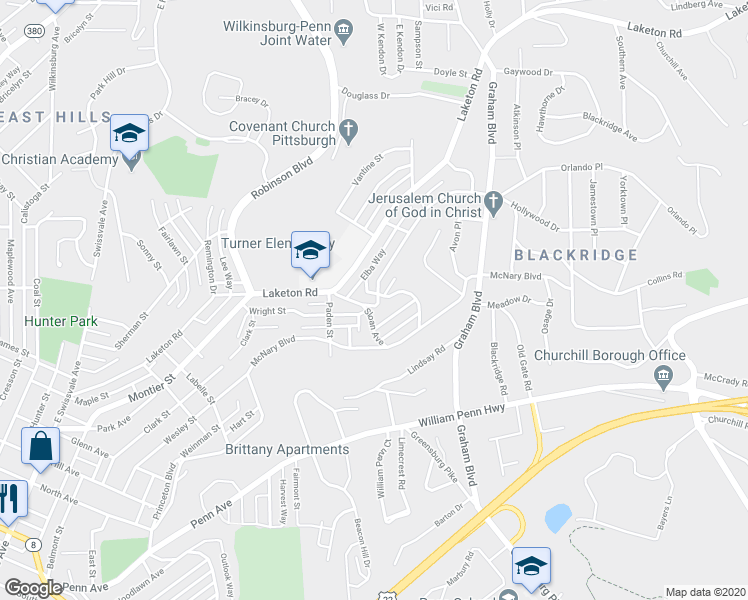 map of restaurants, bars, coffee shops, grocery stores, and more near 1481 Elizabeth Boulevard in Pittsburgh