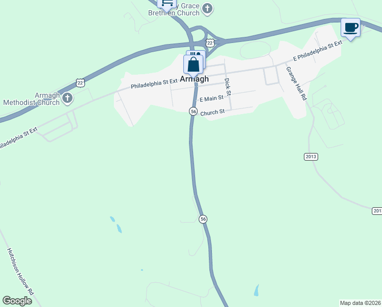 map of restaurants, bars, coffee shops, grocery stores, and more near 12372 Pennsylvania 56 in Armagh