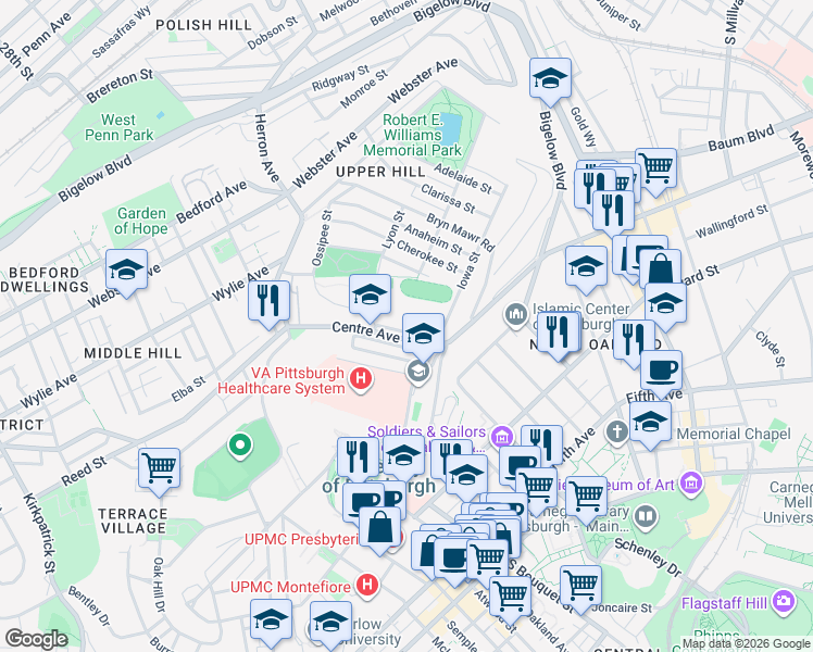 map of restaurants, bars, coffee shops, grocery stores, and more near 3147 Ewart Drive in Pittsburgh
