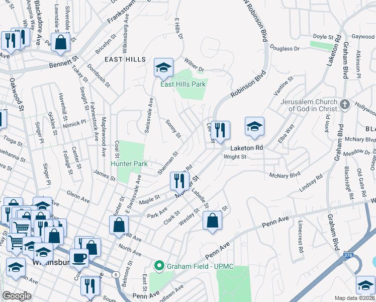 map of restaurants, bars, coffee shops, grocery stores, and more near 1897 Fairlawn Street in Pittsburgh