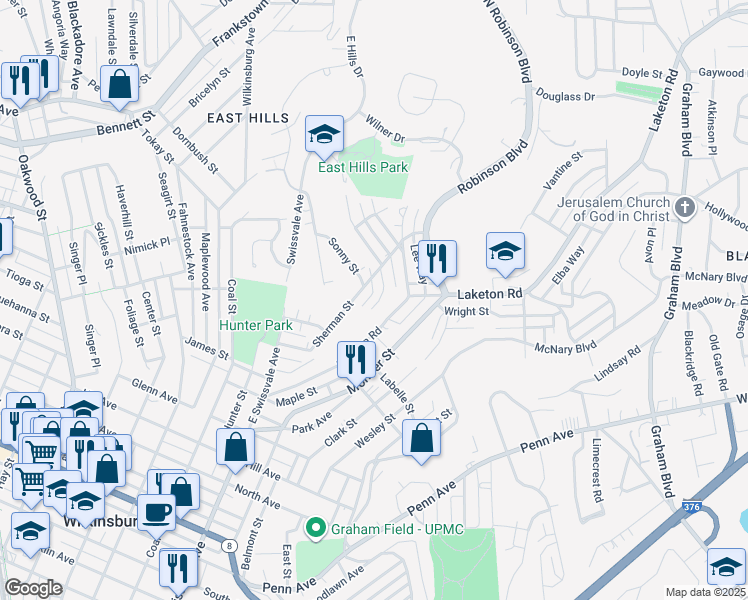 map of restaurants, bars, coffee shops, grocery stores, and more near 1897 Fairlawn Street in Pittsburgh