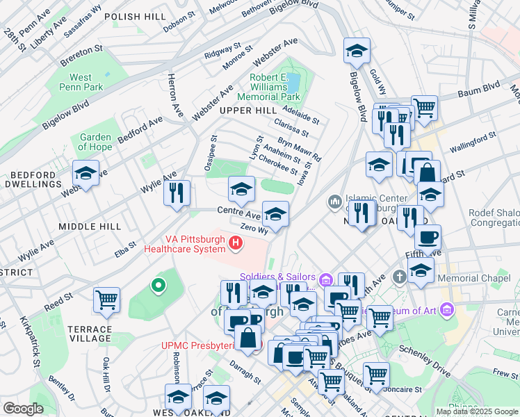 map of restaurants, bars, coffee shops, grocery stores, and more near 3147 Ewart Drive in Pittsburgh