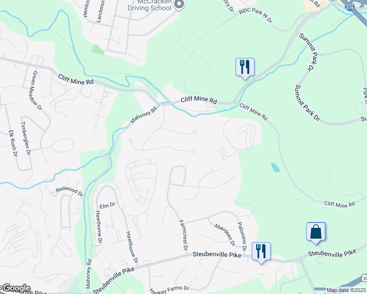 map of restaurants, bars, coffee shops, grocery stores, and more near 223 Crosswinds Court in Coraopolis