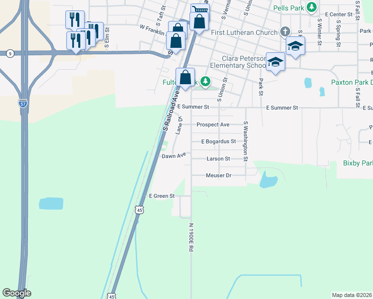 map of restaurants, bars, coffee shops, grocery stores, and more near 1 Dawn Avenue in Paxton