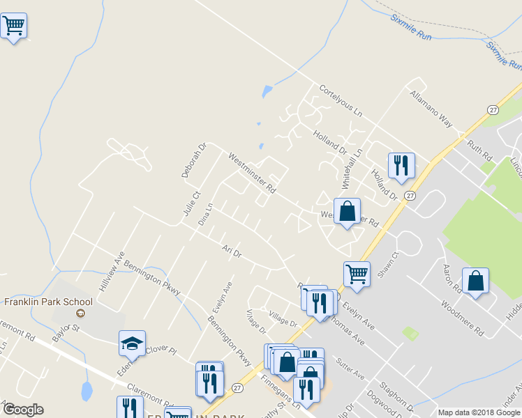 map of restaurants, bars, coffee shops, grocery stores, and more near 9 Jill Court in Franklin Township