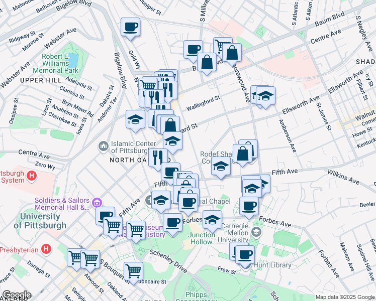 map of restaurants, bars, coffee shops, grocery stores, and more near 540 North Neville Street in Pittsburgh