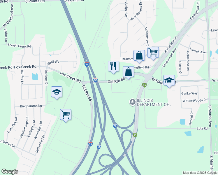 map of restaurants, bars, coffee shops, grocery stores, and more near 2106 Cabintown Road in Bloomington