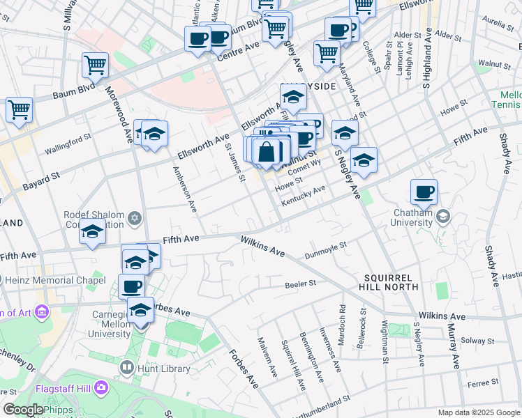 map of restaurants, bars, coffee shops, grocery stores, and more near 926 South Aiken Avenue in Pittsburgh