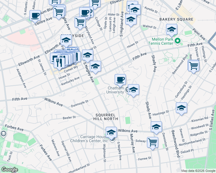 map of restaurants, bars, coffee shops, grocery stores, and more near 1034 Murray Hill Avenue in Pittsburgh