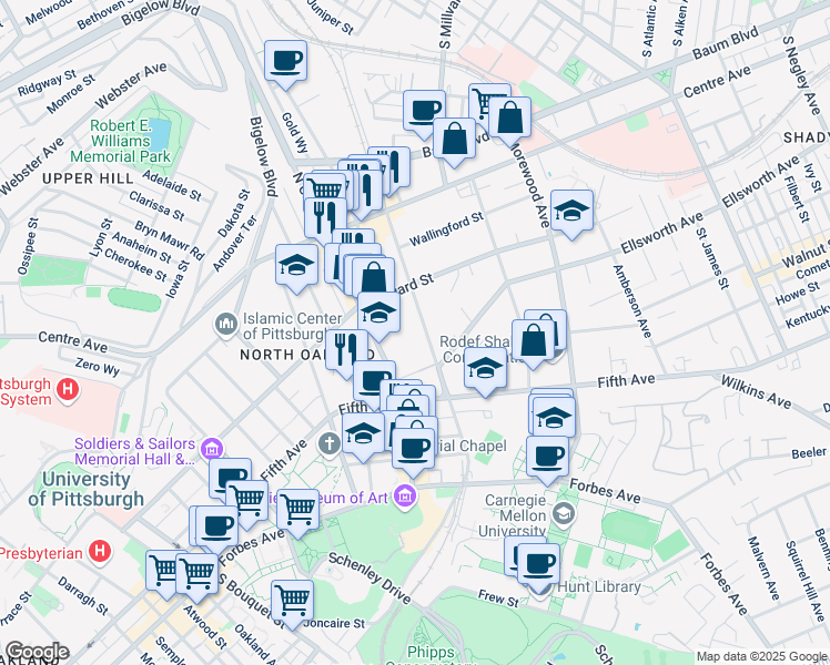 map of restaurants, bars, coffee shops, grocery stores, and more near 540 North Neville Street in Pittsburgh