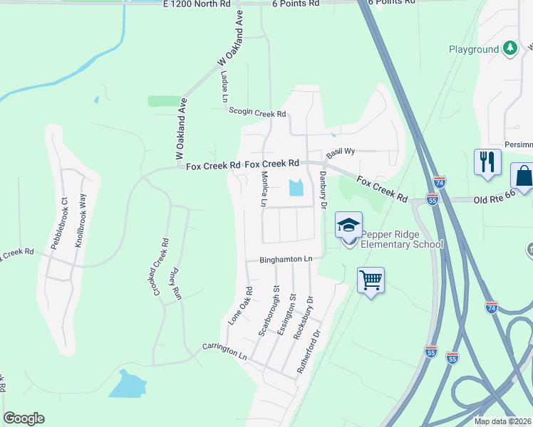 map of restaurants, bars, coffee shops, grocery stores, and more near 2501 Stelt Drive in Bloomington