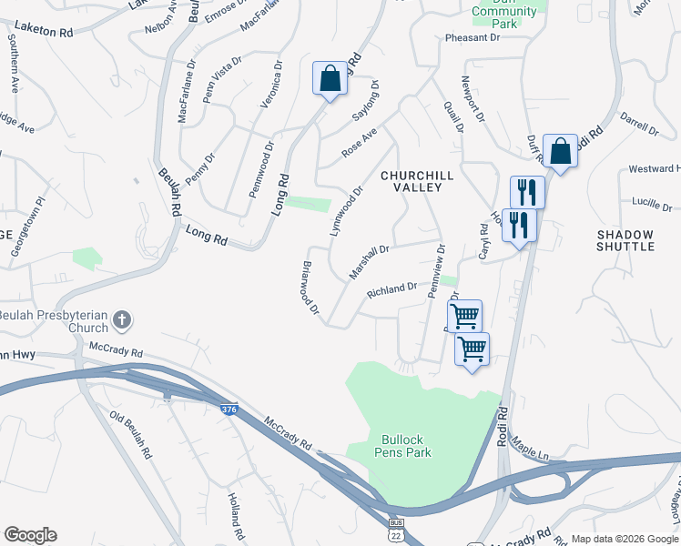 map of restaurants, bars, coffee shops, grocery stores, and more near 325 Lynnwood Dr in Pittsburgh
